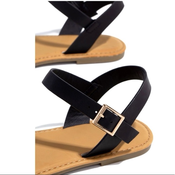 Black Strappy Flat Sandals - Picture 3 of 8